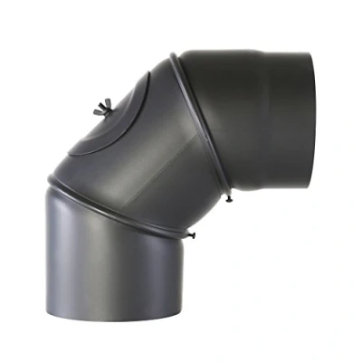 Imagen de Kamino Flam Codo con puerta para chimenea de leña, estufa vitrificado, Antracita, Ø 120 mm/90C