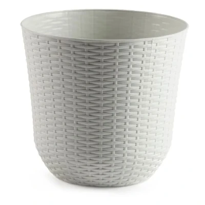 Imagen de AC Maceta Redonda Fabricación en plástico Diseño Rattan Ideal como macetero, Tiesto, Recipiente para Plantas, Flores, balcón, terraza, jardín Ø 33 cm Color Blanco Marfil
