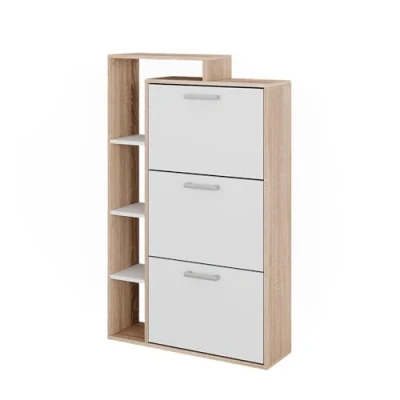 Imagen de Vicco Volquete zapatero Orlando, Blanco/Sonoma, 80 x 128.3 cm con 3 compartimentos