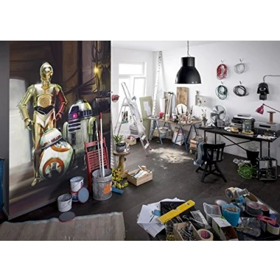Imagen de Komar Papel Pintado de Vinilo, BB 8 Star Wars Tres droides C 3PO Producto, Multicolor, 4 Piezas