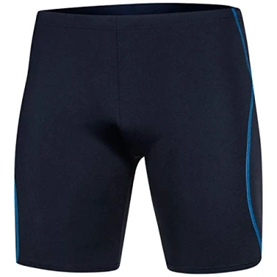 Imagen de Aqua Speed Blake Troncos de natación Largo Hombre Ajuste Protección UV Resistente al Cloro Dimensionalmente Estable Eficaz contra la Fatiga Muscular,L,Navy/Blue