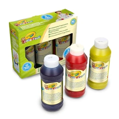 Imagen de CRAYOLA Mini Kids, 3 Pinturas de dedos lavables, botes 236 ml, Colores primarios: azul, amarillo, rojo, edad 36 Meses +