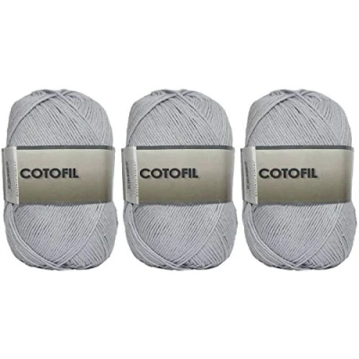 Imagen de Hilo Ovillo de Cotofil 100% Algodón perfecto para DIY y tejer a mano (Color Gris Plata 100 g, aprox. 250 metros Pack 3 pcs)