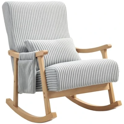 Imagen de HOMCOM Mecedora Moderna Silla con Patas y Reposabrazos de Madera Haya Cojín Lumbar Bolsillo para Lactancia Carga 120 kg Dormitorio Salón Gris