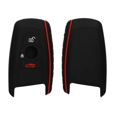 Imagen de kwmobile Funda Compatible con BMW Llave de Coche Control Remoto 3 Botones (Solo Keyless Go) Carcasa Protectora Silicona para Case en Negro Mate/Rojo