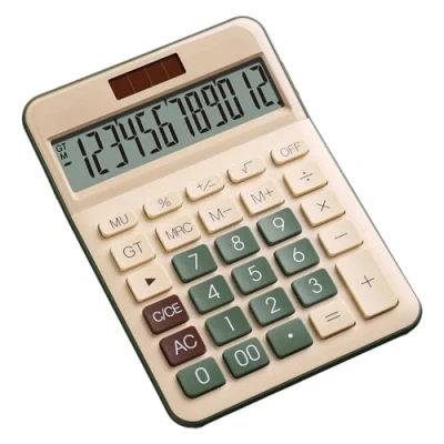 Imagen de NEWYES Calculadora de escritorio, 12 dígitos, pantalla LCD grande, batería solar doble potencia, botón tecla apagado, estilo verde para el hogar y la oficina