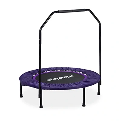 Imagen de Relaxdays, Negro Lila, Cama Elástica Plegable con Barra de Apoyo para Interior, hasta 120 kg, Metal Nailon Poliéster, 113 x 102 cm, Adultos Unisex