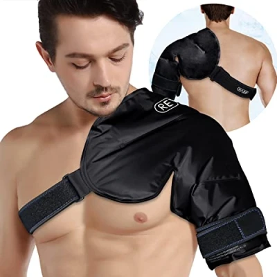 Imagen de REVIX XL bolsa de hielo para hombro, terapia frío, gel reutilizable el dolor, hinchazón, tendinitis y cirugía compresión hombro duradera, color negro