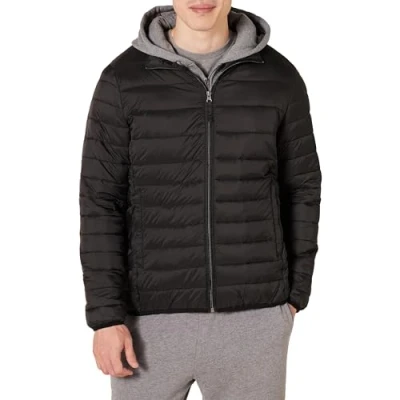 Imagen de Amazon Essentials Chaqueta Acolchada Ligera, Resistente Al Agua y Plegable (Disponible en Tallas Grandes Largos Especiales) Hombre, Negro, XL