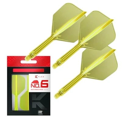 Imagen de Target Darts K Flex Integrated Dart Flight and Shaft, No.6 Amarillo (Intermedio) Lote de 3 No 6, Plumas y Caña para Dardos Kflex Precision Moulded 2 In 1 Accesorios Profesional