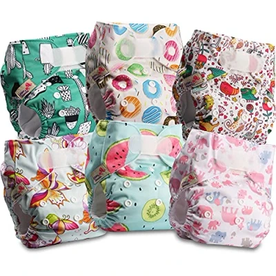 Imagen de Littles and Bloomz Pañal reutilizable para bebé con HOOK LOOP, 6 pañales, FLV2 0605