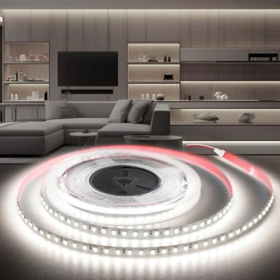 Imagen de BRIMETI Tira LED 24V 20M, luz Blanca Fria 6000K Luces 2400LEDs SMD 2835,Cortable Flexible DC24V, Ancho 8 mm, para Gabinete Sala Estar Dormitorio (Sin Fuente de Alimentación)