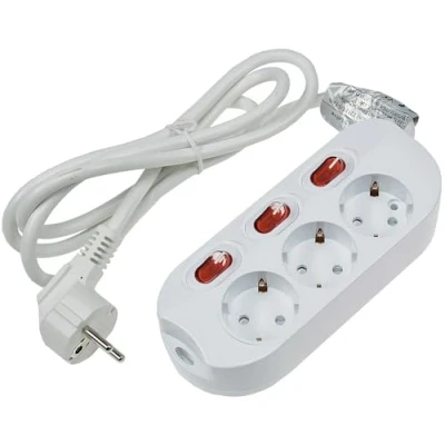 Imagen de ChiliTec Regleta de 3 enchufes con conexión Individual Cable 1,5 m, Interruptor para Cada Enchufe Mayor protección táctil, Color Blanco