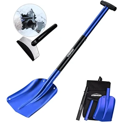 Imagen de OVERMONT Pala para Nieve Jardineria Portátil Desmontable con Pequeña Quitanieves Coche Bolsa de Transporte Aleación Aluminio Color Azul