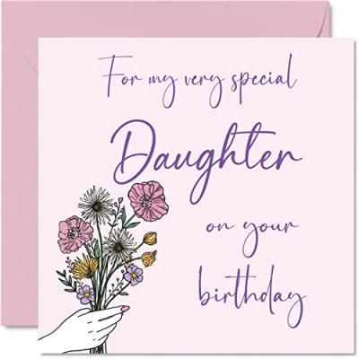 Imagen de Stuff4 Bonitas tarjetas de cumpleaños para hija, flores cumpleaños, tarjeta hija mamá papá, regalos especiales, felicitación 145 mm