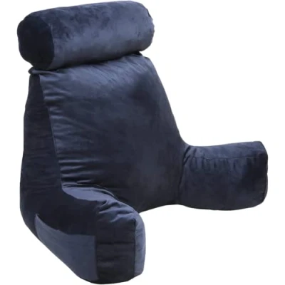 Imagen de bananair Cojín Lectura Cama Tela de Terciopelo, Suave y Agradable Relleno Espuma, Cómodo Óptimo Apoyo para la Espalda, Prácticos Reposabrazos, Asiento Ergonómico Almohada (Azul)