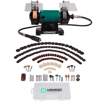 Imagen de VONROC Amoladora de banco 150W 75mm con eje flexible Incluye 192 accesorios