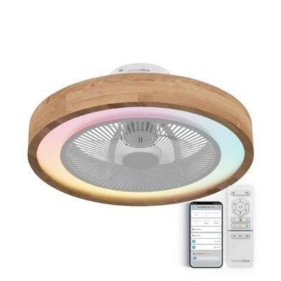 Imagen de UNIVERSALBLUE Ventilador de Techo con Luz LED Multicolor y WIFI sin Aspas Regulable Acabado en Madera Alexa &amp; Google Assistant