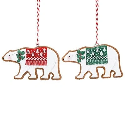 Imagen de Gisela Graham Oso polar de resina jengibre para decoración navideña, juego dos