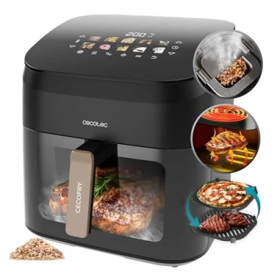 Imagen de Freidora de aire Cecotec Cecofry&amp;Grill Smokin’ 8500, 2200W, 8.5L, 10 menús, Ahumador, 3en1, Pizza Maker, Doble resistencia, Incluye chips madera