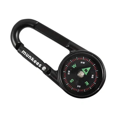 Imagen de munkees Brújula mosquetón gadget con termómetro, llavero, funcional, aluminio, 3135 (negro)