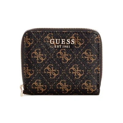 Imagen de GUESS Laurel Small Zip Around Wallet, Cartera pequeña con Cremallera, Plegable para Mujer, Logotipo marrón, Talla única