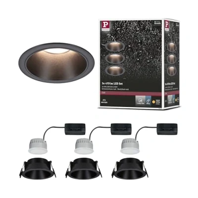 Imagen de Paulmann 94869 Luminaria empotrable LED 3 Step Dim Cole Set básico Juego de uds. IP44 Redondo 88 mm Coin x 6 W 470 LM 230 V 2700 K, 18 W, Negro Mate