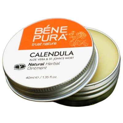 Imagen de BenePura Pomada Caléndula para Quemaduras, Cicatrices y Heridas Regenera Alivio la Piel Después de Cortes Quemaduras Solares Ungüento Natural con Aloe Vera Hierba San Juan 40 ml