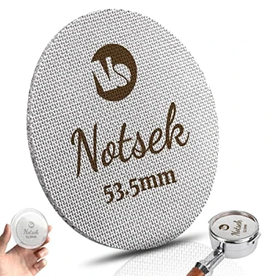 Imagen de NOTSEK pantalla de disco espresso 53,5 mm con caja almacenamiento acrílica, filtro acero inoxidable 1,7 grosor 150 μm 316L, portafiltro