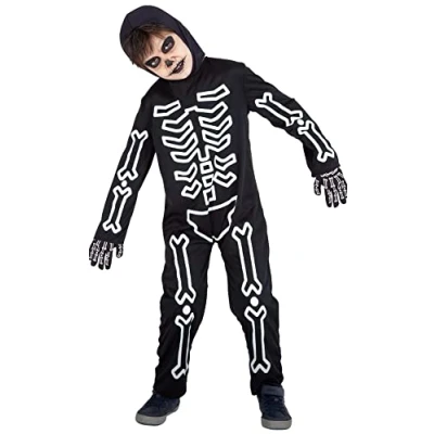 Imagen de Rubies Disfraz Huesitos glow in dark para niños y niñas, Jumpsuit impreso brillanta en la oscuridad, Oficial halloween, carnaval, cumpleaños navidad