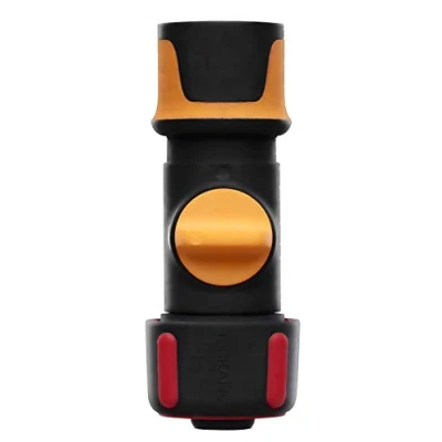 Imagen de Fiskars Conexión para mangueras, Con función ON/OFF, Puntos de contacto SoftGrip, Tamaño universal, Ø 1,9 cm (3/4&#039;&#039;), 80 g, Negro/naranja/rojo, 1027087