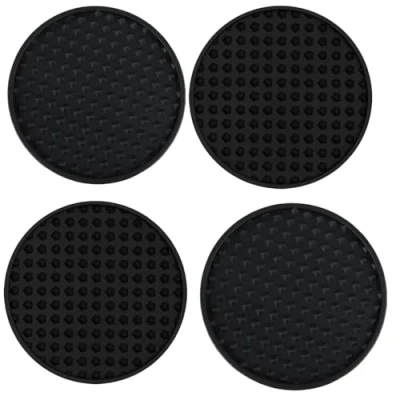 Imagen de Posavasos de Silicona Redondos,4 Piezas para Bebidas 10 cm,Posavasos Antideslizantes,Posa Vasos Resistentes al Calor,para Café,Cerveza,Copa Vino,Hogar,Bar(Negro)
