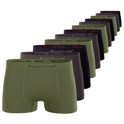 Imagen de Vincent Creation Pack de 12 calzoncillos tipo bóxer para hombre, sin costuras, microfibra suave Mezcla (negro, caqui, gris). S M