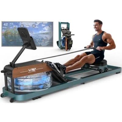 Imagen de Vowvit Máquina de Remo, Remo Agua con Monitor Bluetooth y Soporte para Tableta Ajustable, Plegable, Máquinas Capacidad Peso 160 kg, Fácil Montaje