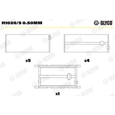 Imagen de GLYCO H1020/5 0.50mm Cojinete de cigüeñal FIAT: Ducato II Furgón, III Camión plataforma / Chasis, Furgón