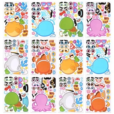 Imagen de JOYIN 24 animales Pegatinas infantiles Set Haz tus propias hojas de adhesivos para mezcla y combina des marinos,Peces, tiburones, tortugas, pulpos,detalles cumpleaños