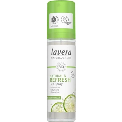 Imagen de lavera, desodorante en spray natural Refresh vegano, cosmética orgánica, lima, minerales naturales, sin aluminio, protección fiable para una sensación de piel fresca, 48 horas, 75 ml, 1 unidad