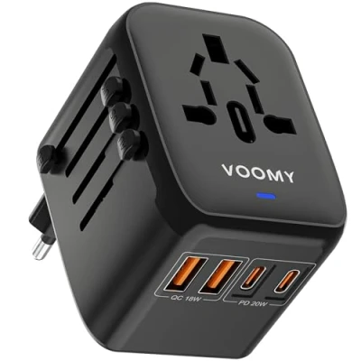 Imagen de VOOMY Adaptador Enchufe Universal, Universal Viaje con 2 USB y C Cargadores rápido, de para USA, UK, Irland, Austuralia, Cargador Más 170 Países, Negro