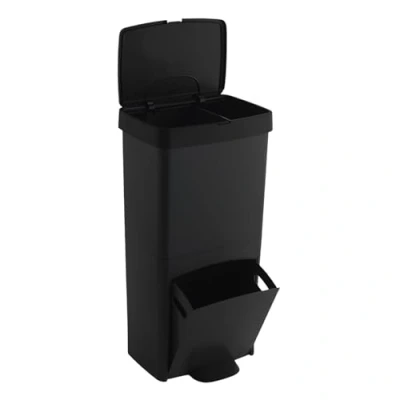 Imagen de Cubo de basura o reciclaje 70L, VERTICAL, en 2 Compartimentos, Papelera para residuos, 76 cm altura, fácil gestión, Negro
