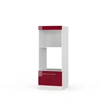Imagen de Vicco Armario para microondas Fame Line, Rojo Burdeos Alto Brillo/Blanco, 60 cm Abierto