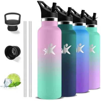 Imagen de Botella Agua Acero Inoxidable, Termica 1 litro, sin BPA, Cantimplora con Pajita, A Prueba de Fugas, Termo Gimnasio, Aislamiento al Vacío, Inoxidable para Yoga, Correr