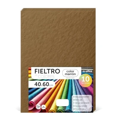 Imagen de m office Fieltro para Manualidades, de Colores, Suave y Flexible, Material Costura, Telas Patchwork, Ideal proyectos DIY, artesanía o decoración, 40x60cm (marrón, 10 uds)