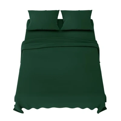 Imagen de Dreamzie Sabanas 150x200 cm Juego de 4 Piezas Poliéster Microfibra Cepillada Sabana Bajera, Encimera Cama y 2 Fundas Almohada (Sabanas 150, Verde)
