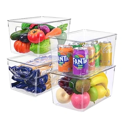 Imagen de Foydream Organizador Nevera, Fruta Nevera Transparente Apilables, Juego de 4 Cajas Almacenamiento para Cocina con Tapa Armario, Cocina, Organizadores Neveras, 28,6 x 19 15,5 cm