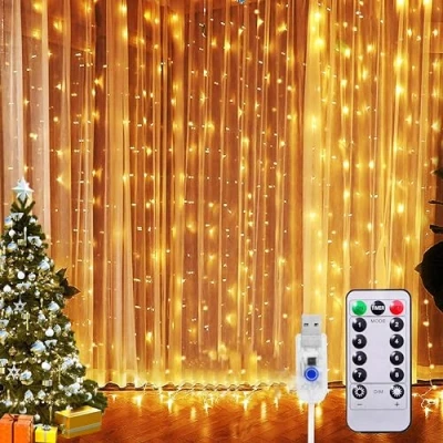 Imagen de Sunlisky Cortina de Luces 3m x 300 LED Cadena USB Navidad con Control Remoto 8 Modos Impermeables para Casa, Fiesta, Boda,
