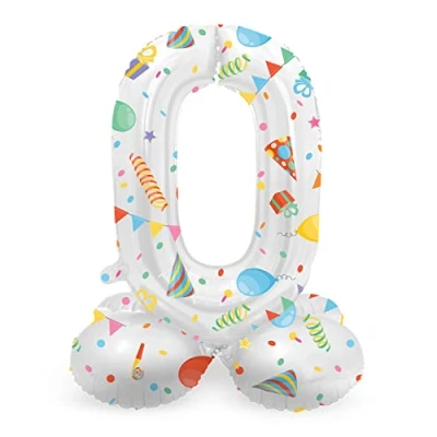 Imagen de Folat B.V. 63960 Aluminio Número Figura 0 Joyful Party Multicolor 72 cm decoración globos para cumpleaños, aniversario (no se necesita helio), talla única