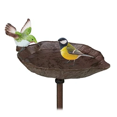 Imagen de Relaxdays Bebedero Pájaros con Estaca, Hierro fundido, Marrón, 1 m de alto