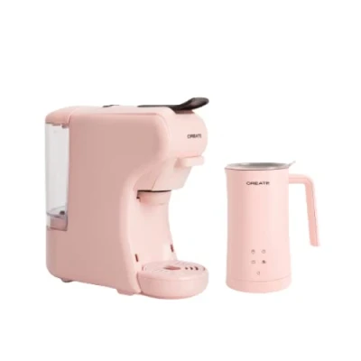 Imagen de CREATE / PACK POTTS + MILKFROTHER/Cafetera Multicápsula Express y Espumador calentador de leche color Rosa