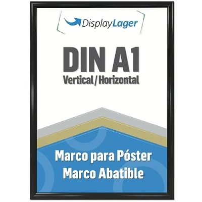 Imagen de DisplayLager Marco plegable A1 negro con perfil de aluminio 25 mm, disco protector antirreflectante, material fijación