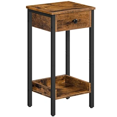 Imagen de HOOBRO Mesita de Noche, Mesa Auxiliar Alta, Sofá, Centro Salón con Cajones y Estante, Robusta Estable, Estilo Industrial, Marrón Rústico EBF71BZ01